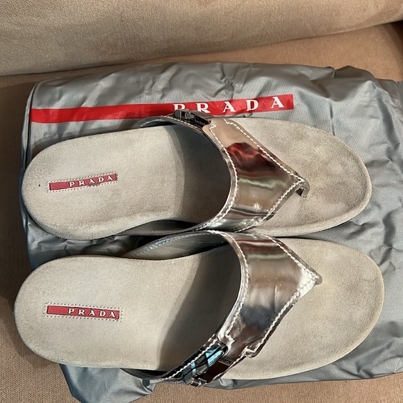 Prada Silver Calzature Donna Wedge Sandals - Picture 7 of 9